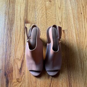 14th & Union Tan Leather Peep-Toe Mules